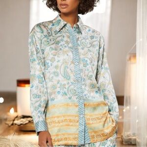 Anthropologie Current Air Mixed Pattern Paisley Print Button Up Blouse Size XS